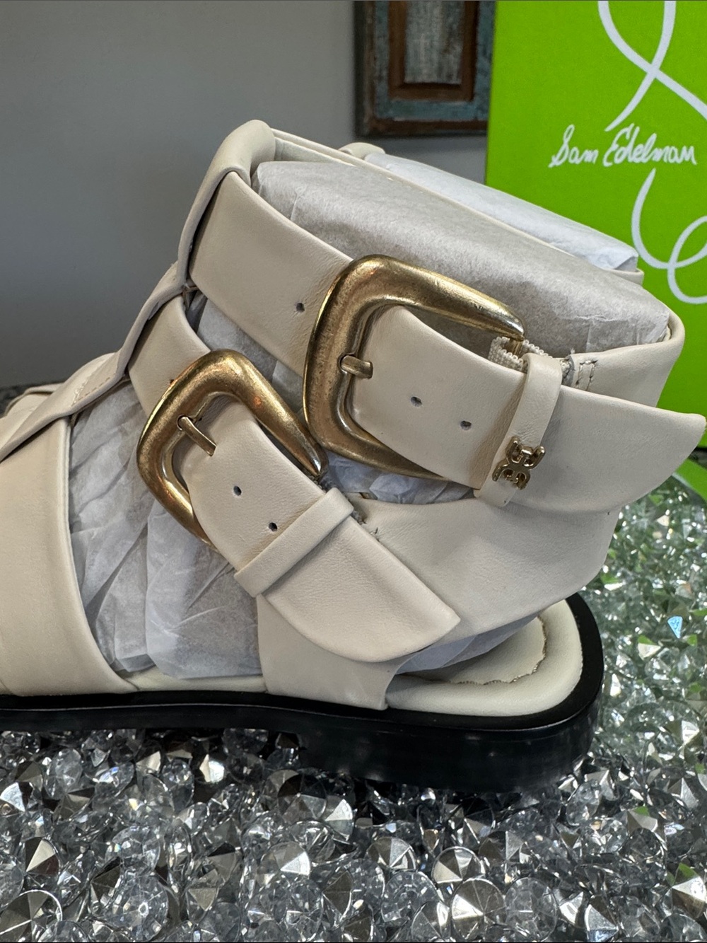 Sam Edelman Ivory Leather Strappy Buckle Sandal NeW 6.5 - Picture 11 of 13